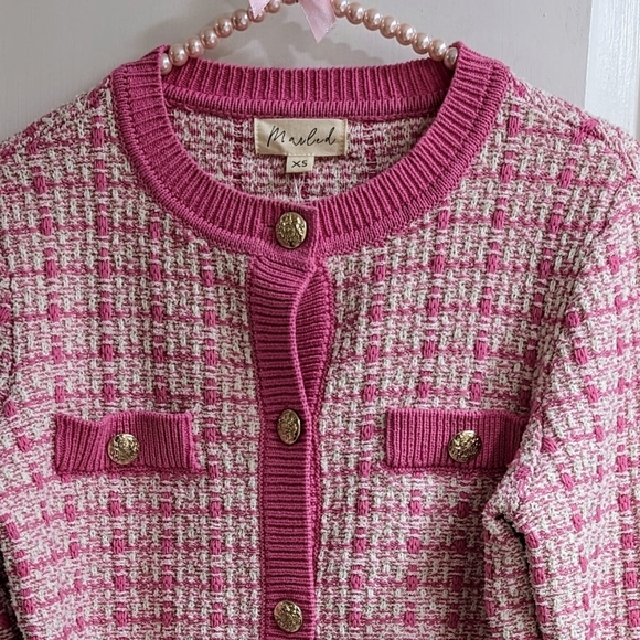 Marled cardigan in pink and white with gold buttons - Picture 3 of 3